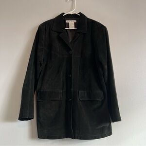 Jessica Holbrook Womens Black Suede Leather Pocket Button Up Jacket Classic Sz L